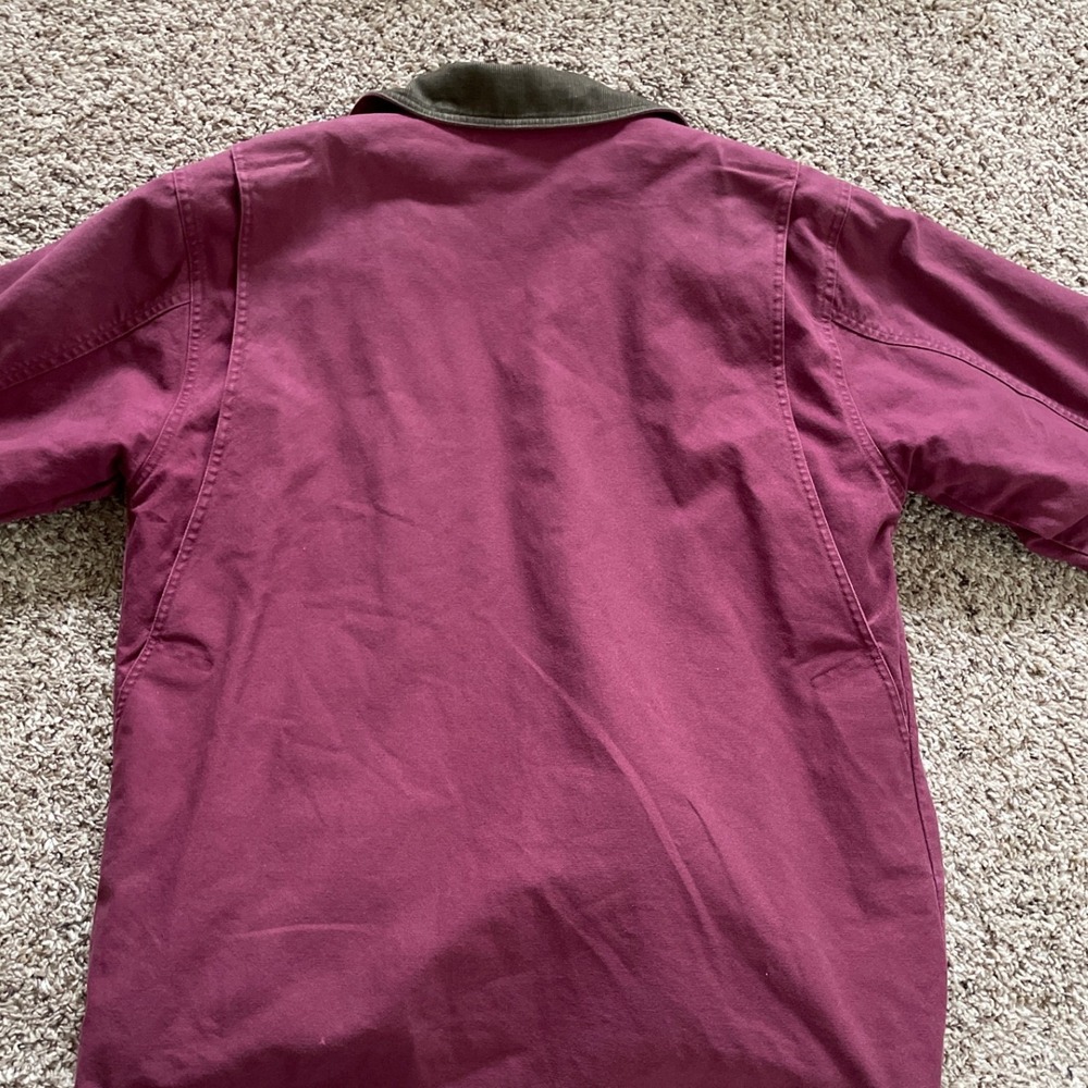 LL Bean Womens Burgundy Cotton Canvas Barn Coat Corduroy Collar Jacket Medium - Picture 12 of 16